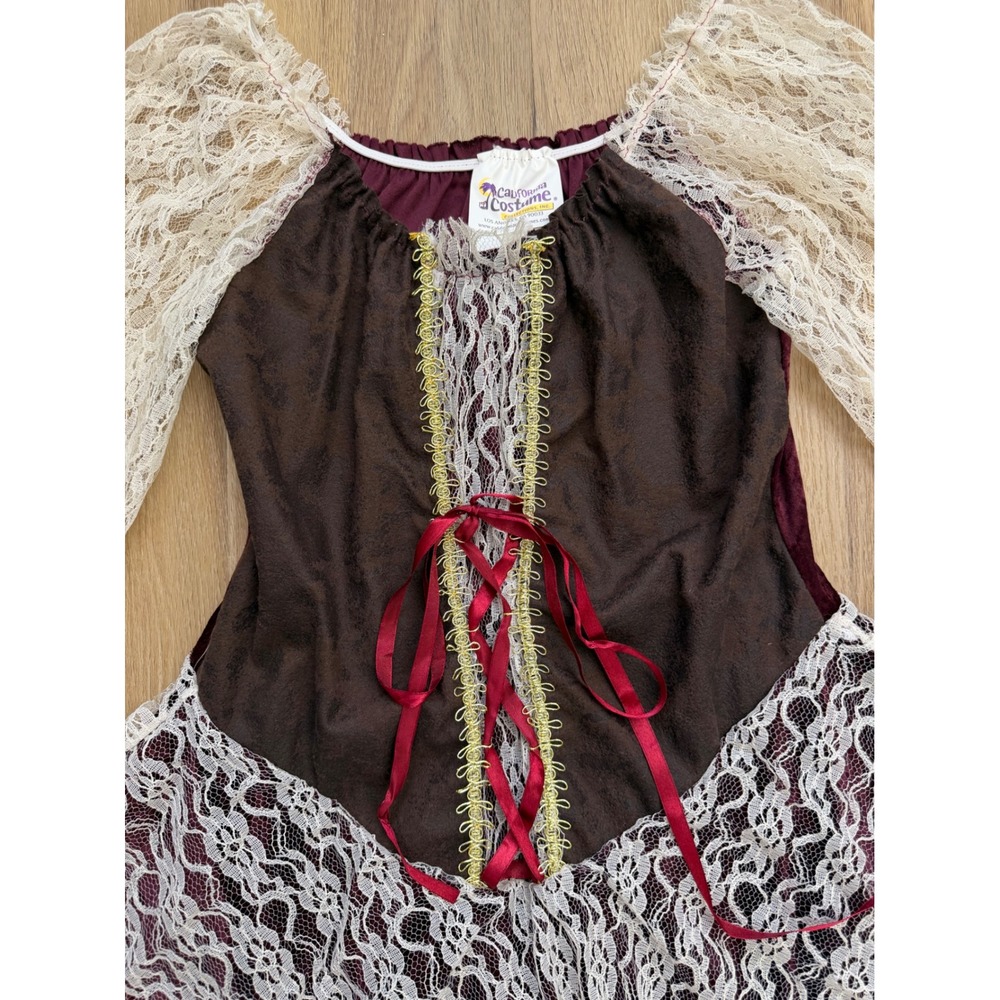 Renaissance Pirate Dress Large Burgundy Lace Y2K Halloween sexy velvet cosplay - Picture 3 of 7